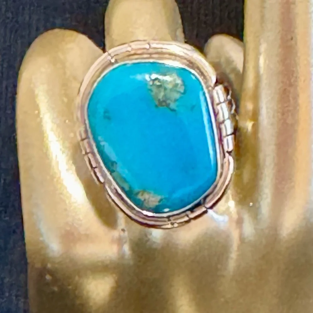 Turquoise Gemstone Natural Turquoise Stone 925 Sterling Silver Statement Ring - Picture 3 of 9